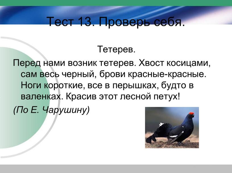 Тест 13. Проверь себя. Тетерев