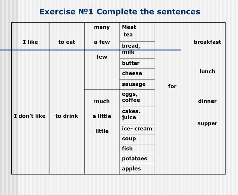 Exercise №1 Complete the sentences