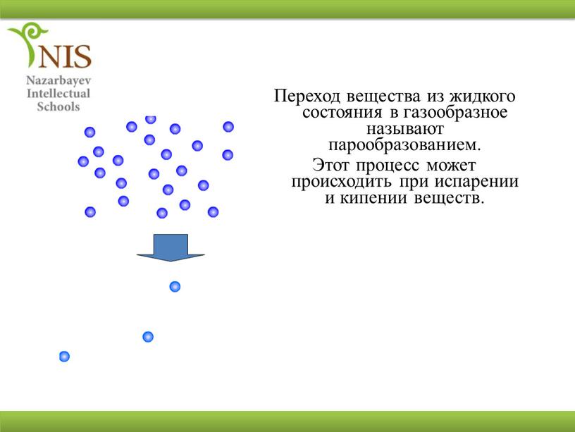 Переход вещества из жидкого состояния в газообразное называют парообразованием