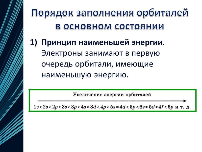 Порядок заполнения орбиталей в основном состоянии