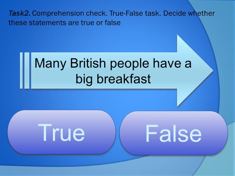 Task2. Comprehension check. True-False task