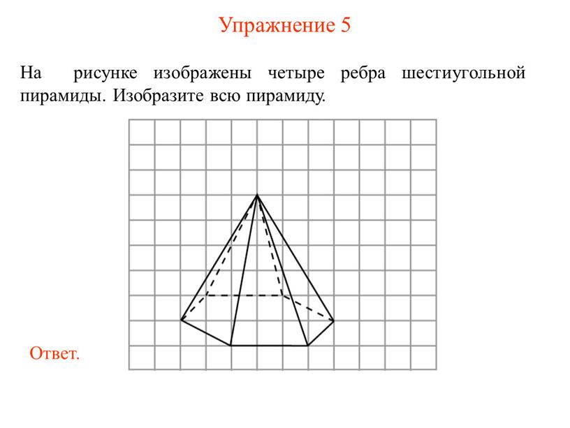 Упражнение 5 На рисунке изображены четыре ребра шестиугольной пирамиды