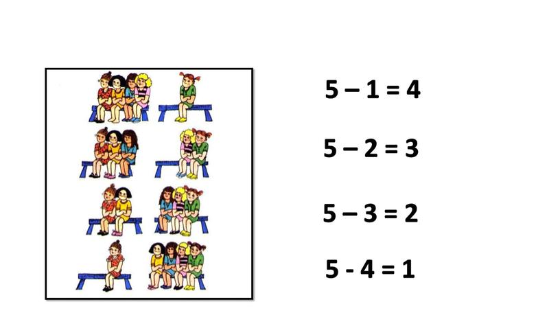 5 – 1 = 4 5 – 2 = 3 5 – 3 = 2 5 - 4 = 1