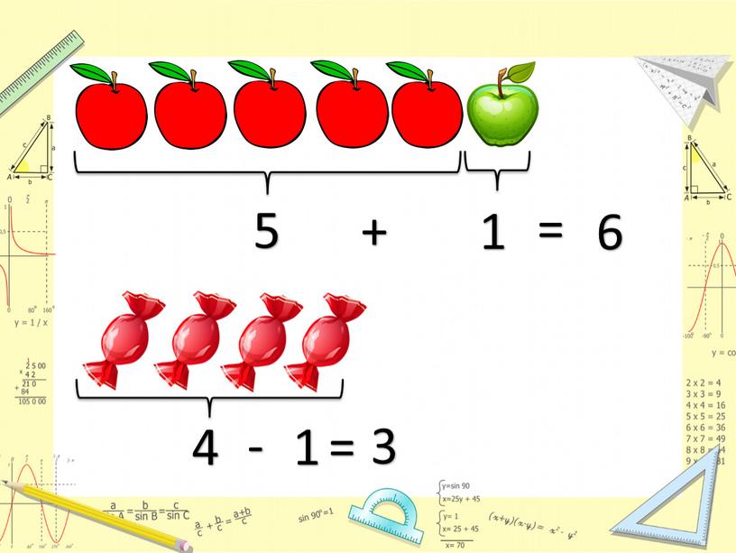 5 1 + = 6 4 1 - = 3