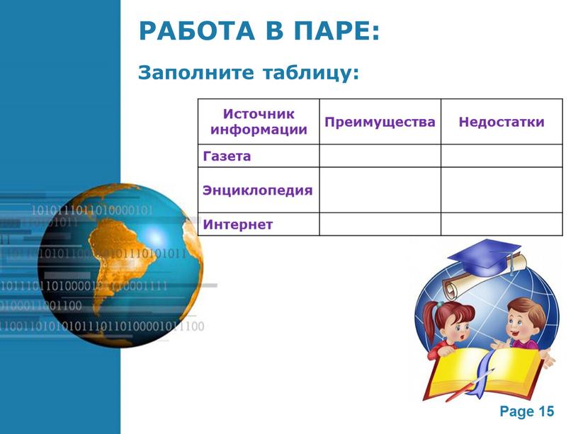 РАБОТА В ПАРЕ: Источник информации