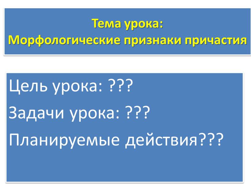 Тема урока: Морфологические признаки причастия