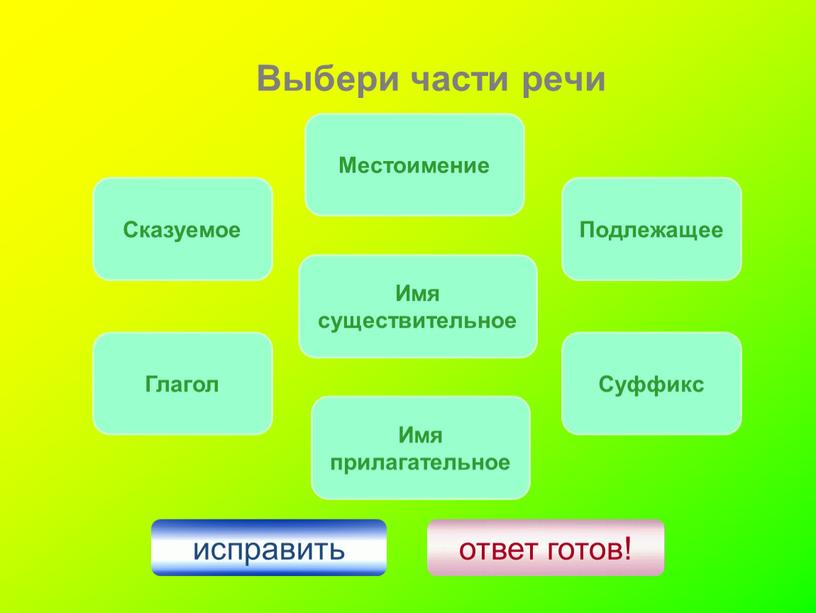 Выбери части речи Имя существительное