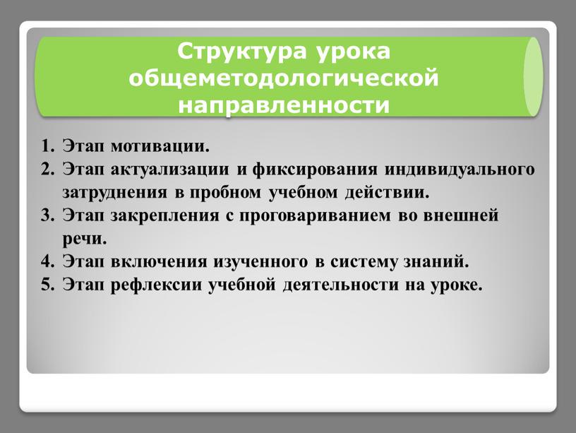 Структура урока общеметодологической направленности