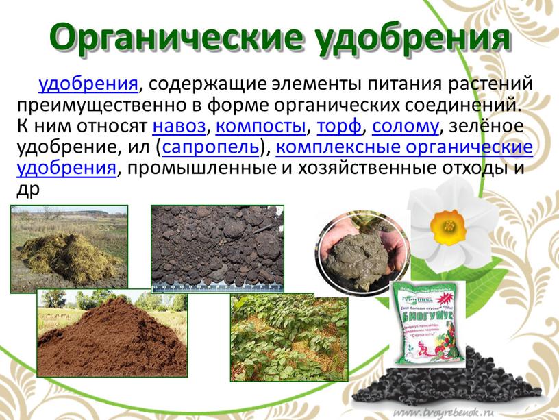 Органические удобрения удобрения, содержащие элементы питания растений преимущественно в форме органических соединений