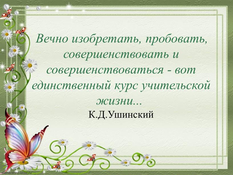 Вечно изобретать, пробовать, совершенствовать и совершенствоваться - вот единственный курс учительской жизни