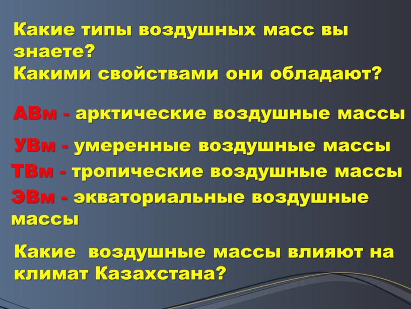 Какие типы воздушных масс вы знаете?