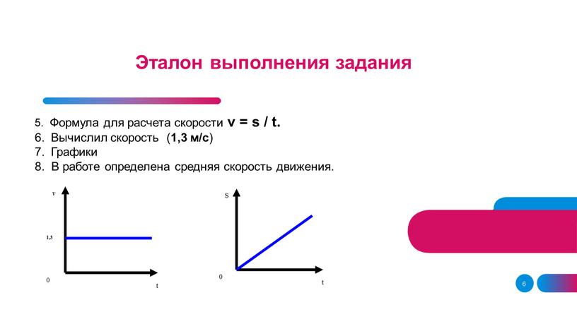 Формула для расчета скорости v = s / t