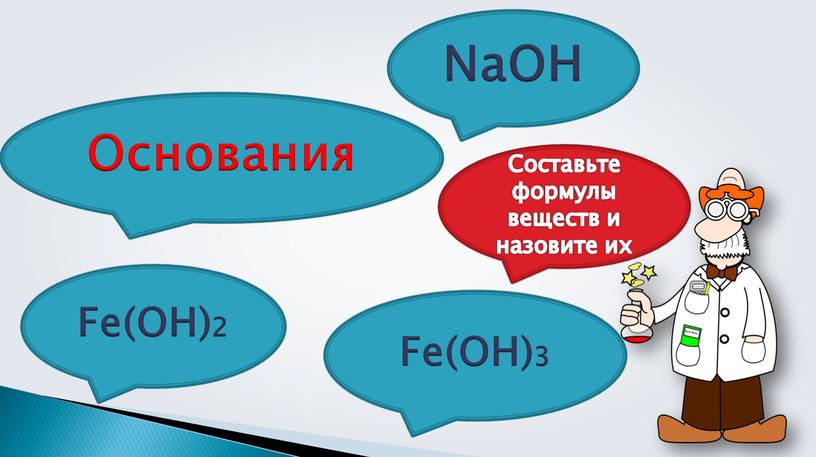 NaOH Fe(OH)2 Основания Составьте формулы веществ и назовите их