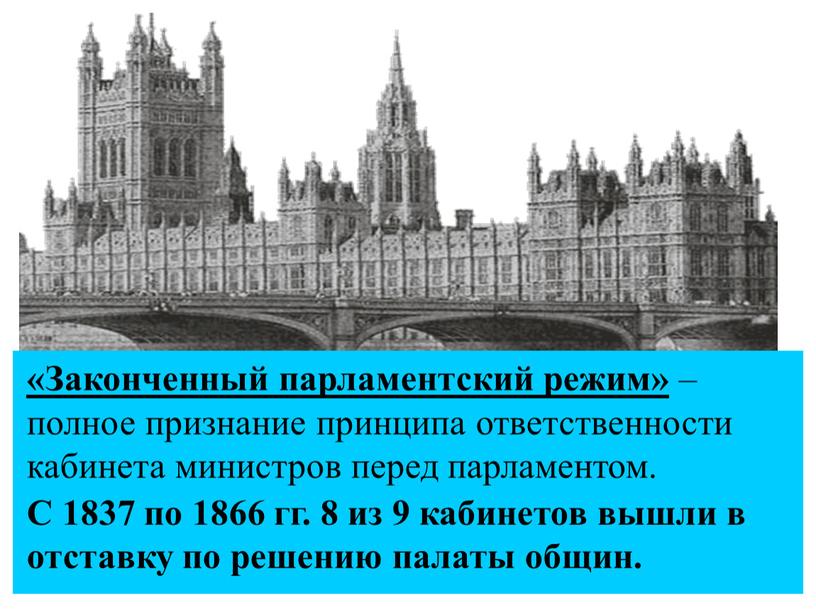 Законченный парламентский режим» – полное признание принципа ответственности кабинета министров перед парламентом