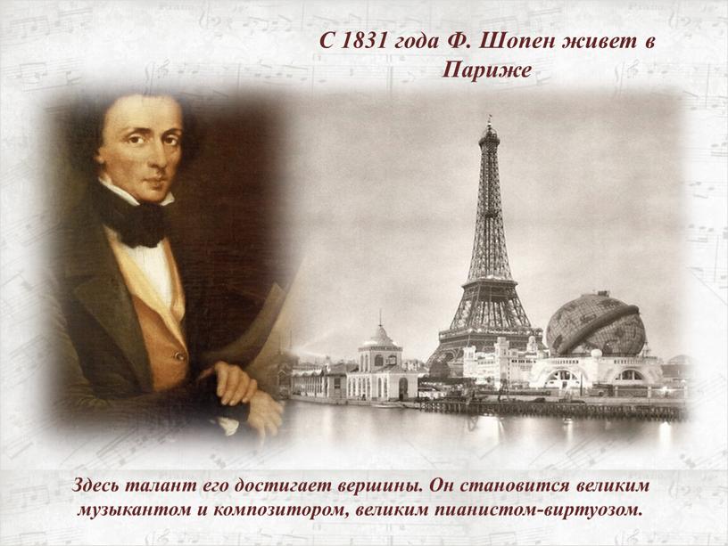 С 1831 года Ф. Шопен живет в Париже