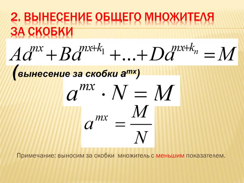 Вынесение общего множителя за скобки