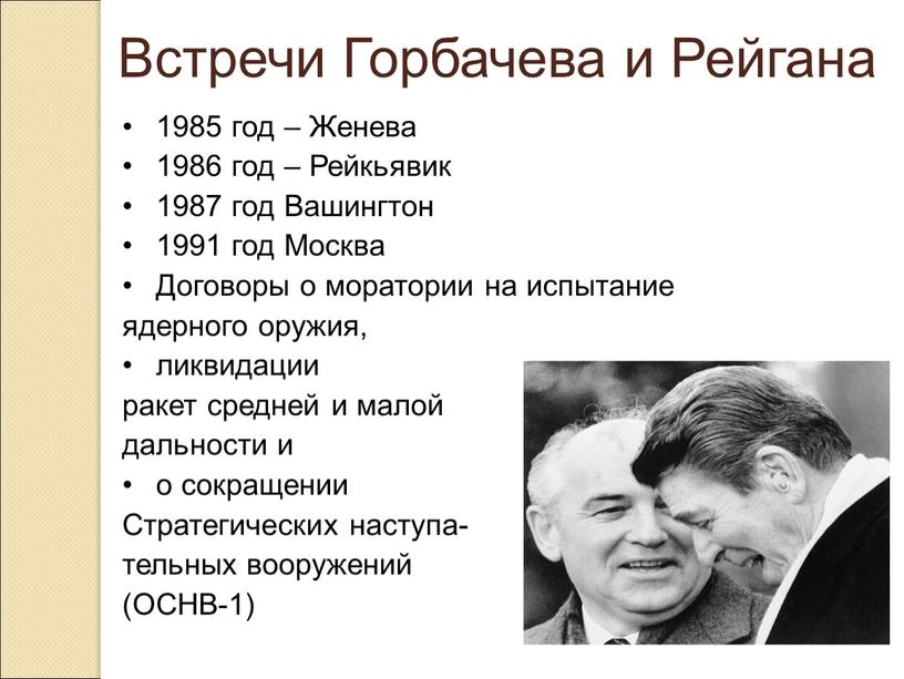 Встречи Горбачева и Рейгана 1985 год –