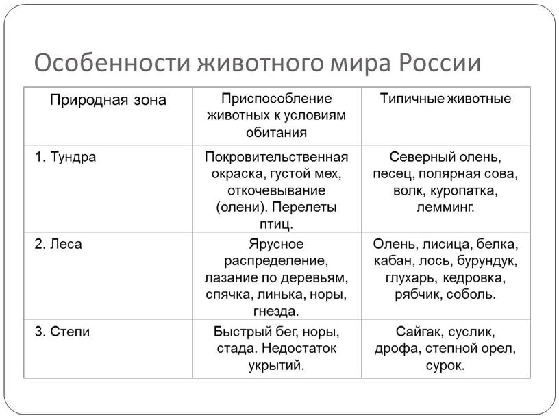 Особенности животного мира России