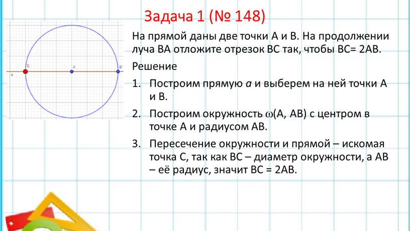 Задача 1 (№ 148) На прямой даны две точки