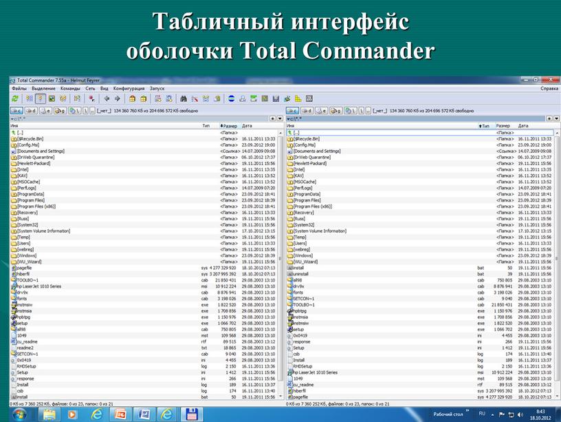 Табличный интерфейс оболочки Total