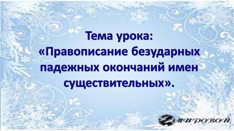 Тема урока: «Правописание безударных падежных окончаний имен существительных»