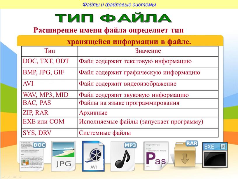 Файлы и файловые системы ТИП ФАЙЛА