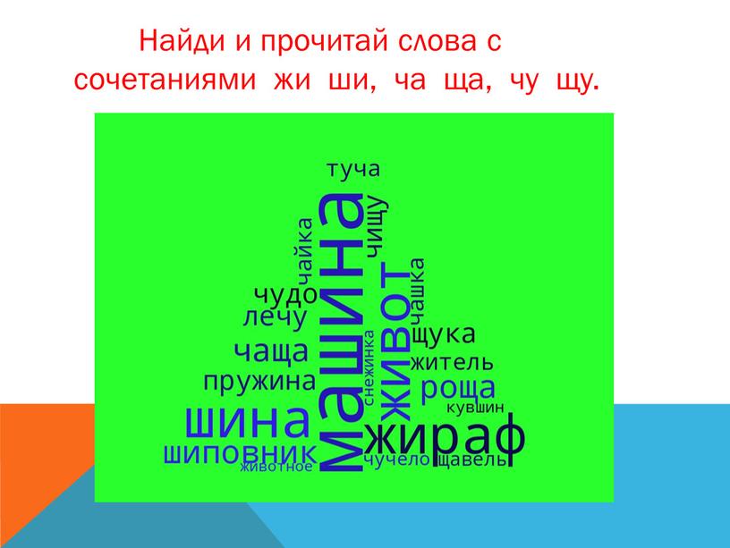 Найди и прочитай слова с сочетаниями жи ши, ча ща, чу щу