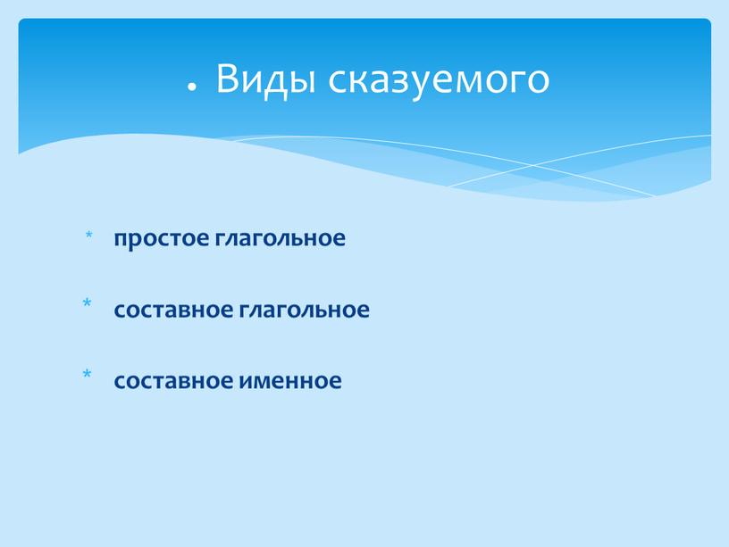 простое глагольное составное глагольное составное именное Виды сказуемого