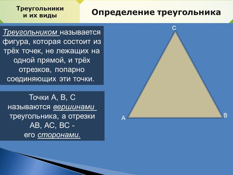 Треугольники и их виды Определение треугольника