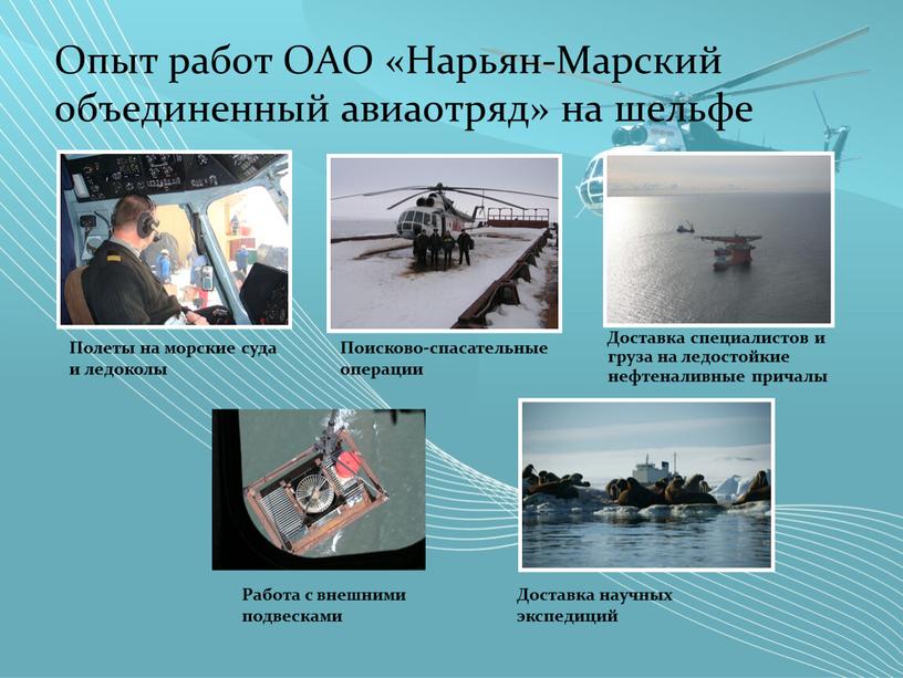 Опыт работ ОАО «Нарьян-Марский объединенный авиаотряд» на шельфе