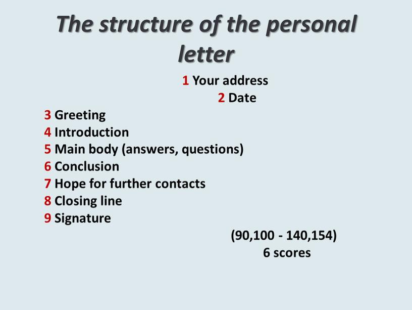 The structure of the personal letter 1