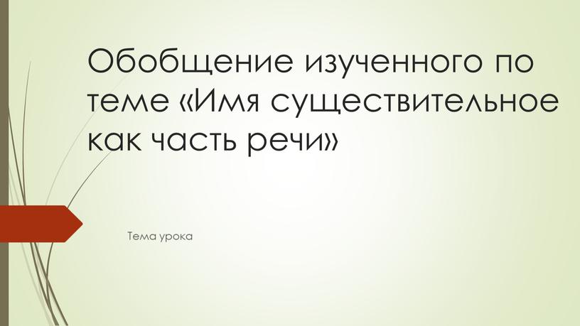 Обобщение изученного по теме «Имя существительное как часть речи»