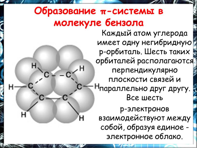 Образование π-системы в молекуле бензола