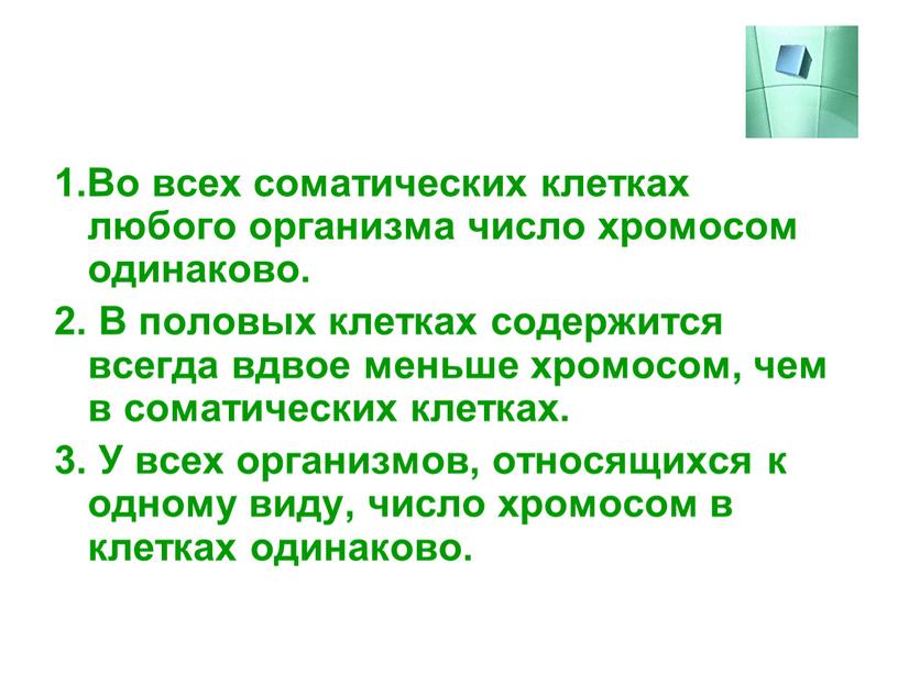 Во всех соматических клетках любого организма число хромосом одинаково