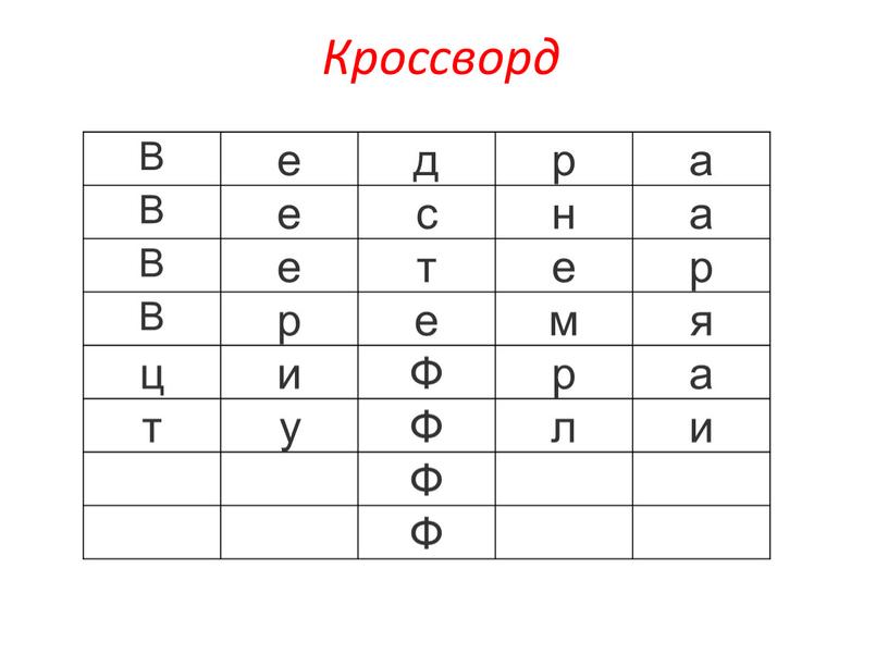 Кроссворд В е д р а с н т е р р е м я ц и