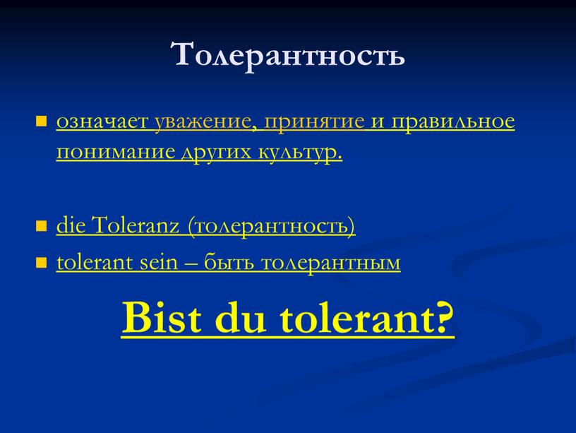 Толерантность означает уважение, принятие и правильное понимание других культур