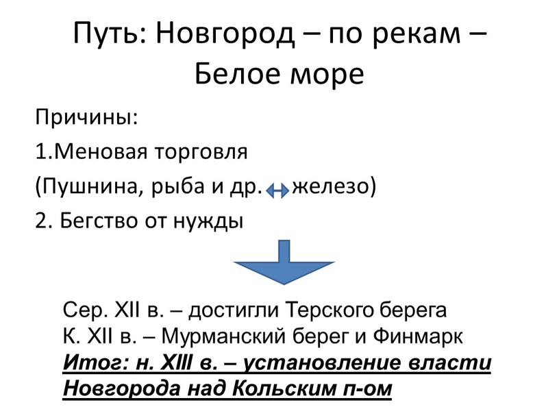 Путь: Новгород – по рекам – Белое море