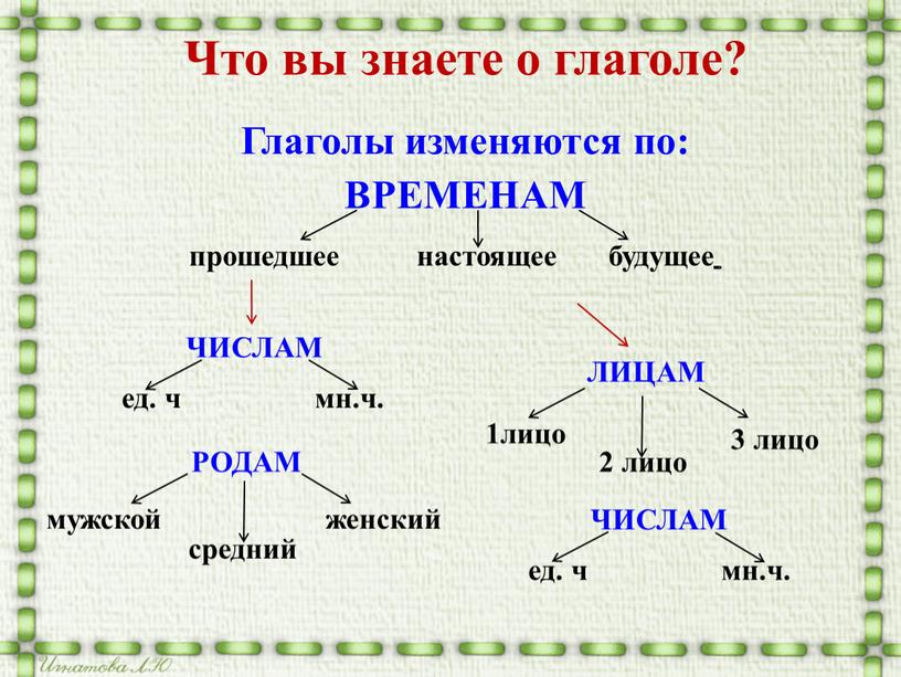 Что вы знаете о глаголе? Глаголы изменяются по: