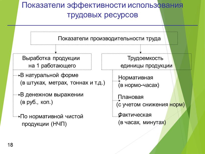 Показатели эффективности использования трудовых ресурсов 18