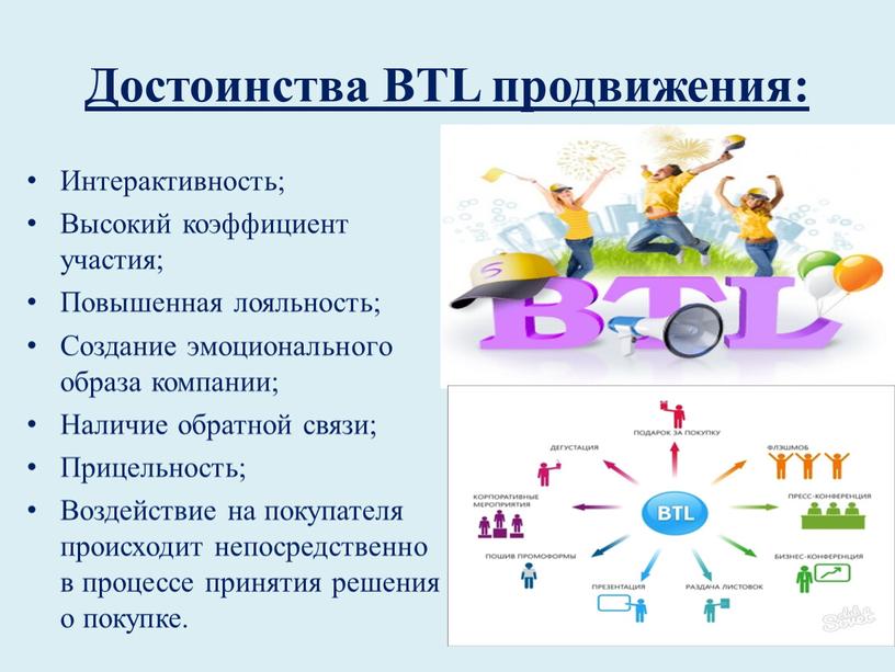 Достоинства BTL продвижения: Интерактивность;