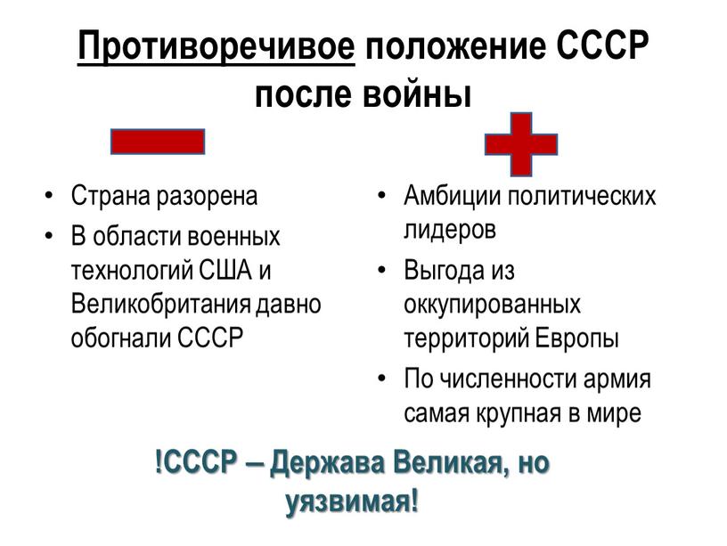 Противоречивое положение СССР после войны