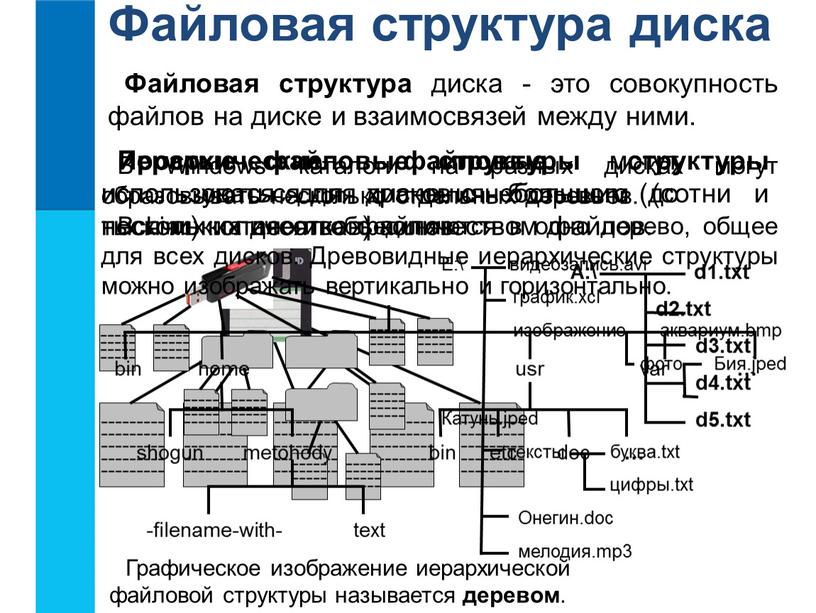 Файловая структура диска Файловая структура диска - это совокупность файлов на диске и взаимосвязей между ними