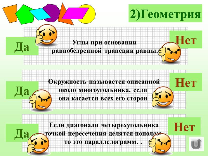 Геометрия Углы при основании равнобедренной трапеции равны