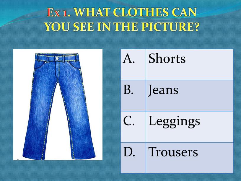 Ex 1. WHAT CLOTHES CAN YOU SEE