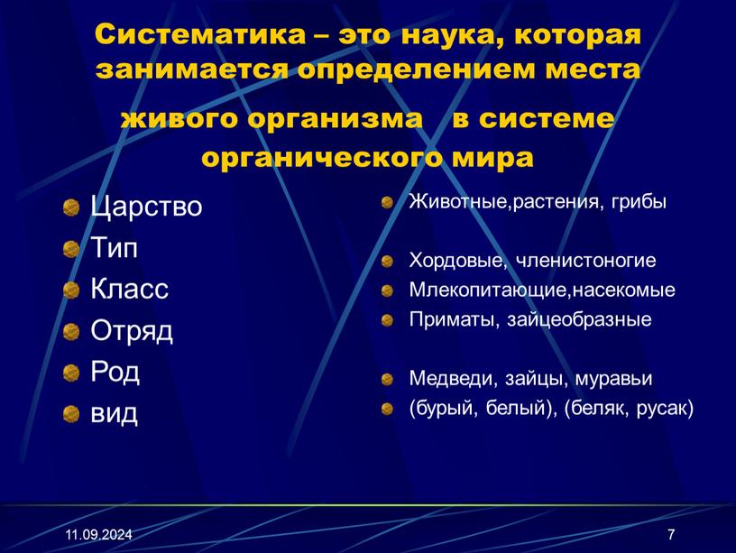 Систематика – это наука, которая занимается определением места живого организма в системе органического мира