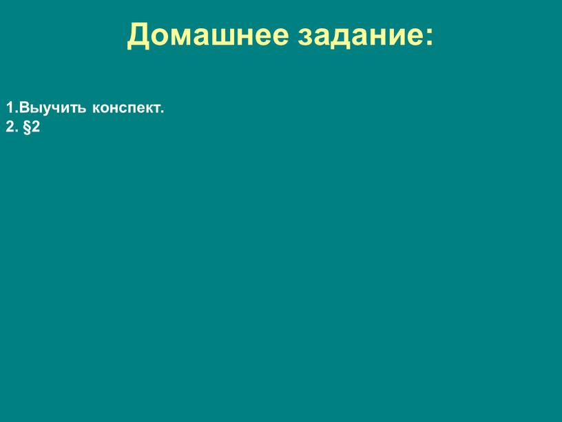 Домашнее задание: 1.Выучить конспект