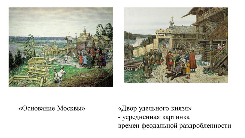 Основание Москвы» «Двор удельного князя» - усредненная картинка времен феодальной раздробленности