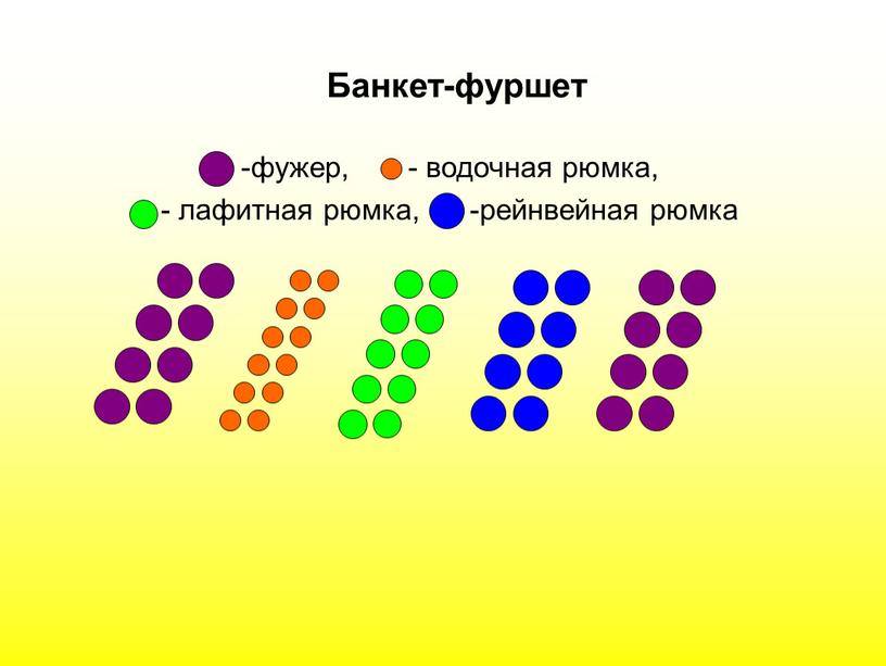 Банкет-фуршет фужер, - водочная рюмка, - лафитная рюмка, -рейнвейная рюмка