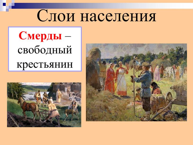 Слои населения Смерды – свободный крестьянин