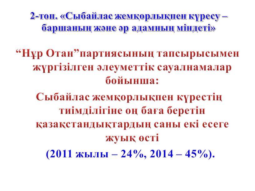 Сыбайлас жемқорлықпен күресу – баршаның және әр адамның міндеті» “Нұр